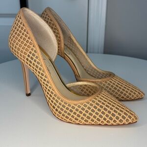 Jessica Simpson Nude Mesh Pointed Toe Heels Pumps Stiletto Size 9 Good Condition